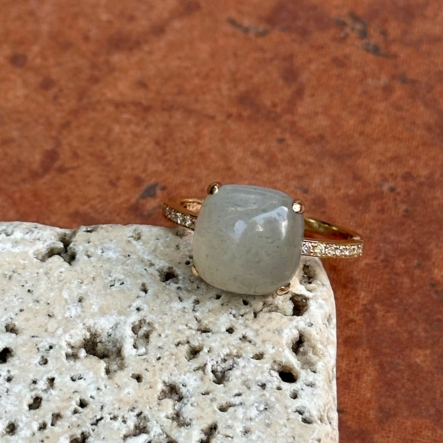 Estate 14KT Yellow Gold Moonstone + Diamond Accent Ring