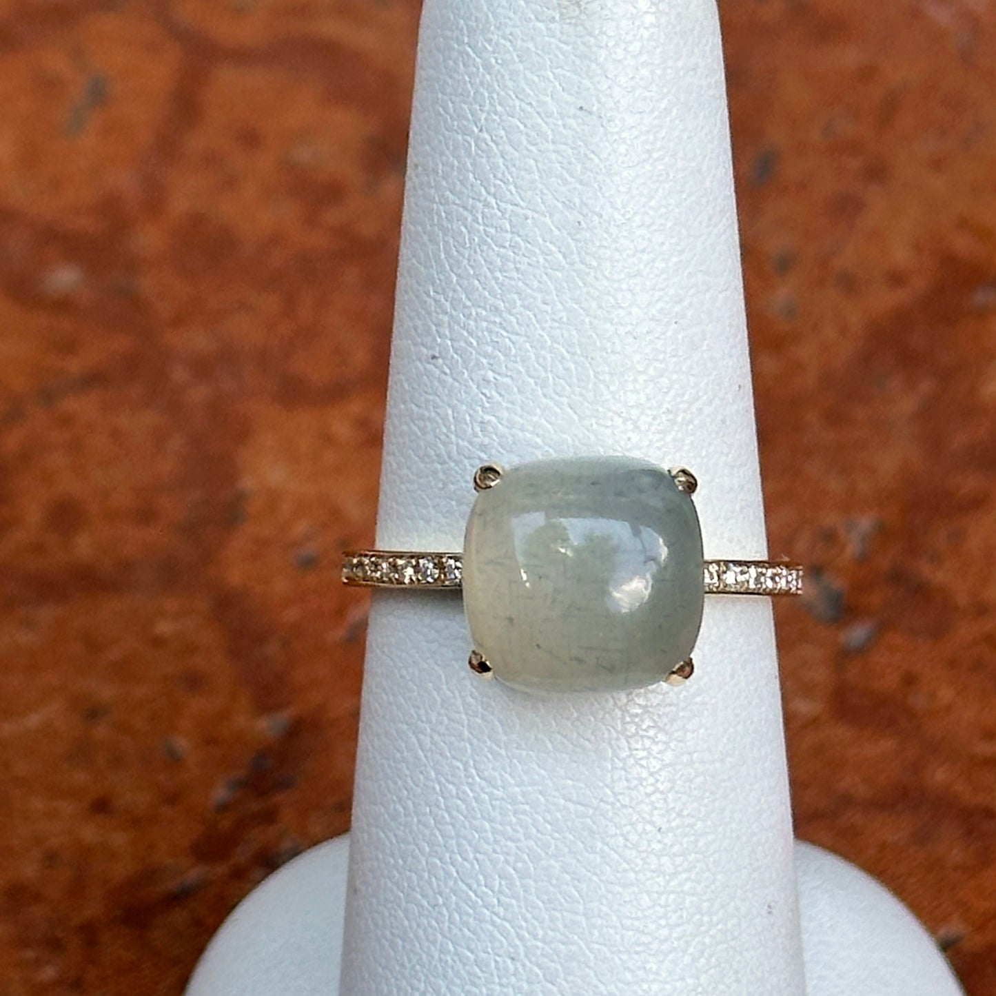 Estate 14KT Yellow Gold Moonstone + Diamond Accent Ring