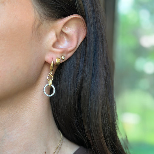 Estate 14KT Yellow Gold Diamond Round Link Dangle Earrings