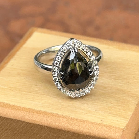 14KT White Gold Paul Klecka Pear Black Diamond + White Diamond Halo Ring