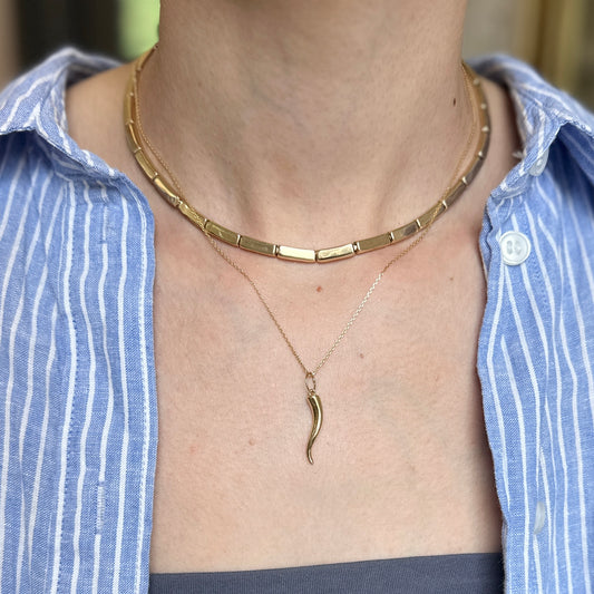 14KT Yellow Gold Solid Italian Horn Corno Pendant