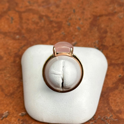 Estate 14KT Yellow Gold Cabochon Rose Quartz + Diamond Accent Ring