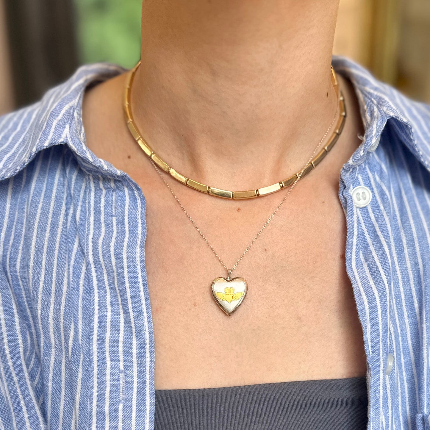 Sterling Silver + Gold Tone Claddagh Design Heart Locket Pendant