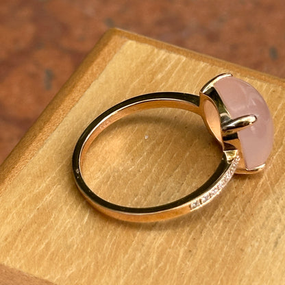Estate 14KT Yellow Gold Cabochon Rose Quartz + Diamond Accent Ring