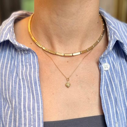 14KT Yellow Gold Diamond-Cut Puffed Heart Spring Ring Clasp Charm