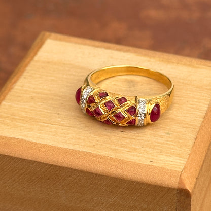 Estate 18KT Yellow Gold Matte Byzantine Ruby + Diamond Ring