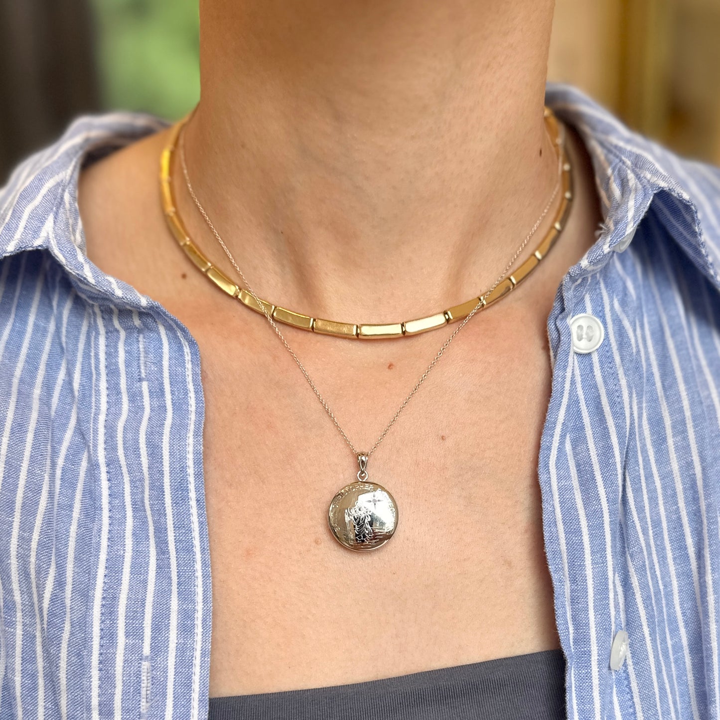 Sterling Silver 20mm Diamond Saint Christopher Round Locket Pendant