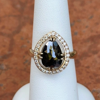 14KT Yellow Gold Paul Klecka Pear Black Diamond + White Diamond Halo Ring