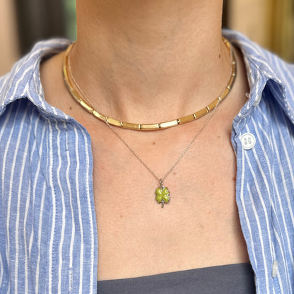 Sterling Silver Green Enamel Irish 4-Leaf Clover Pendant Charm