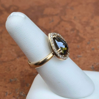 14KT Yellow Gold Paul Klecka Pear Black Diamond + White Diamond Halo Ring