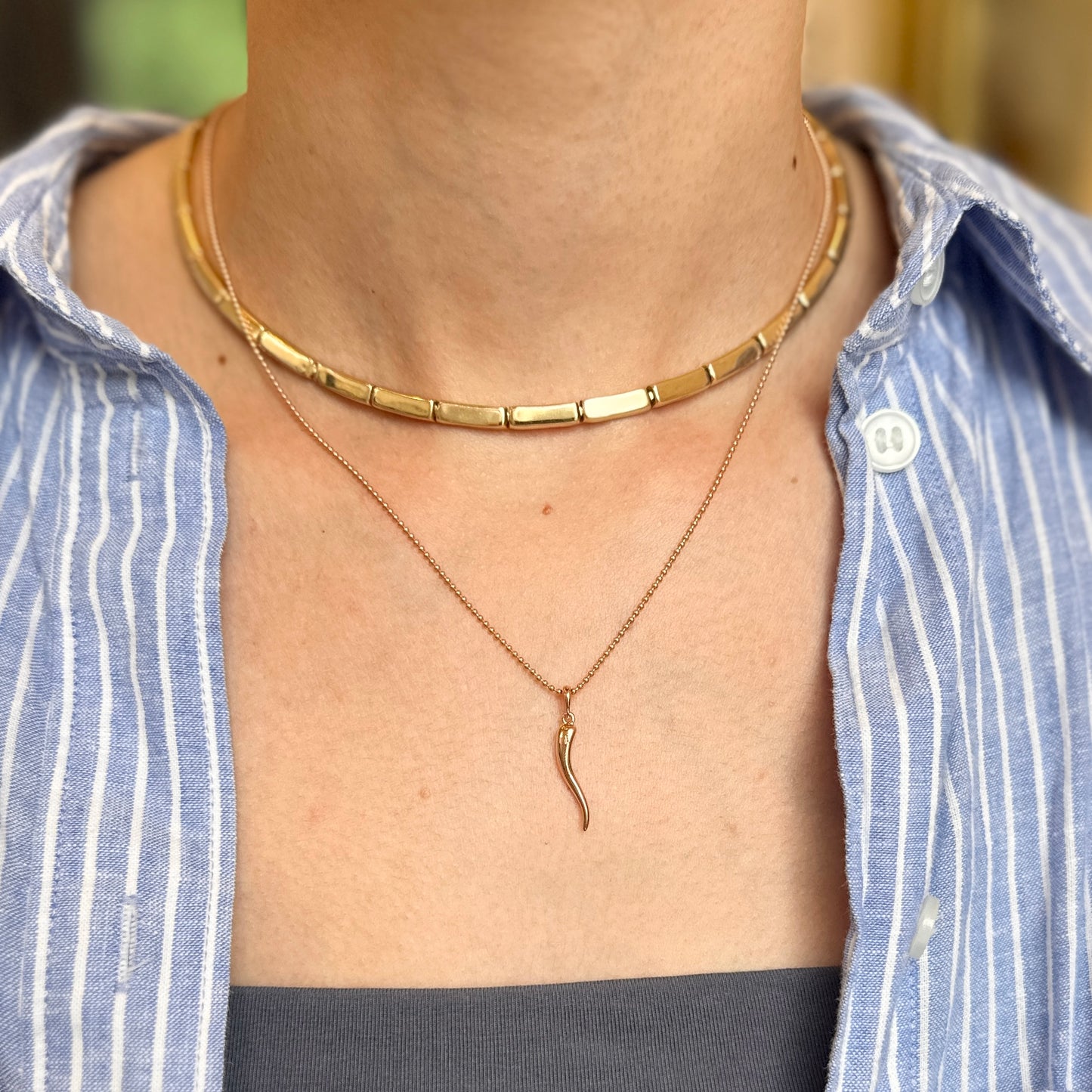 14KT Rose Gold Solid "Cornicello" Corno Italian Horn Pendant Charm 26mm