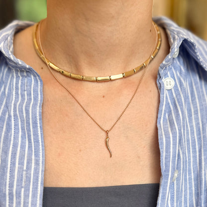 14KT Rose Gold Solid "Cornicello" Corno Italian Horn Pendant Charm 26mm