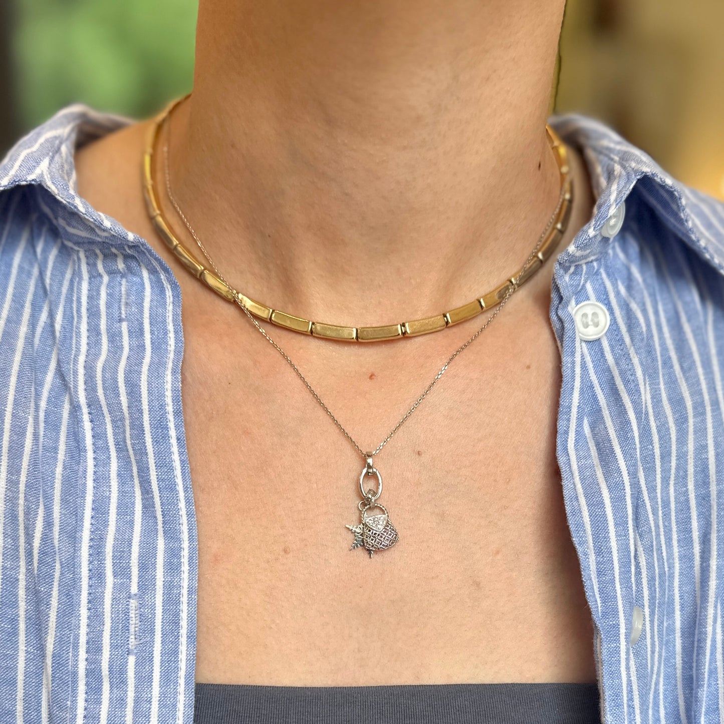 14KT White Gold Oval Link Push-In Charm Holder / Connector Clasp 14mm