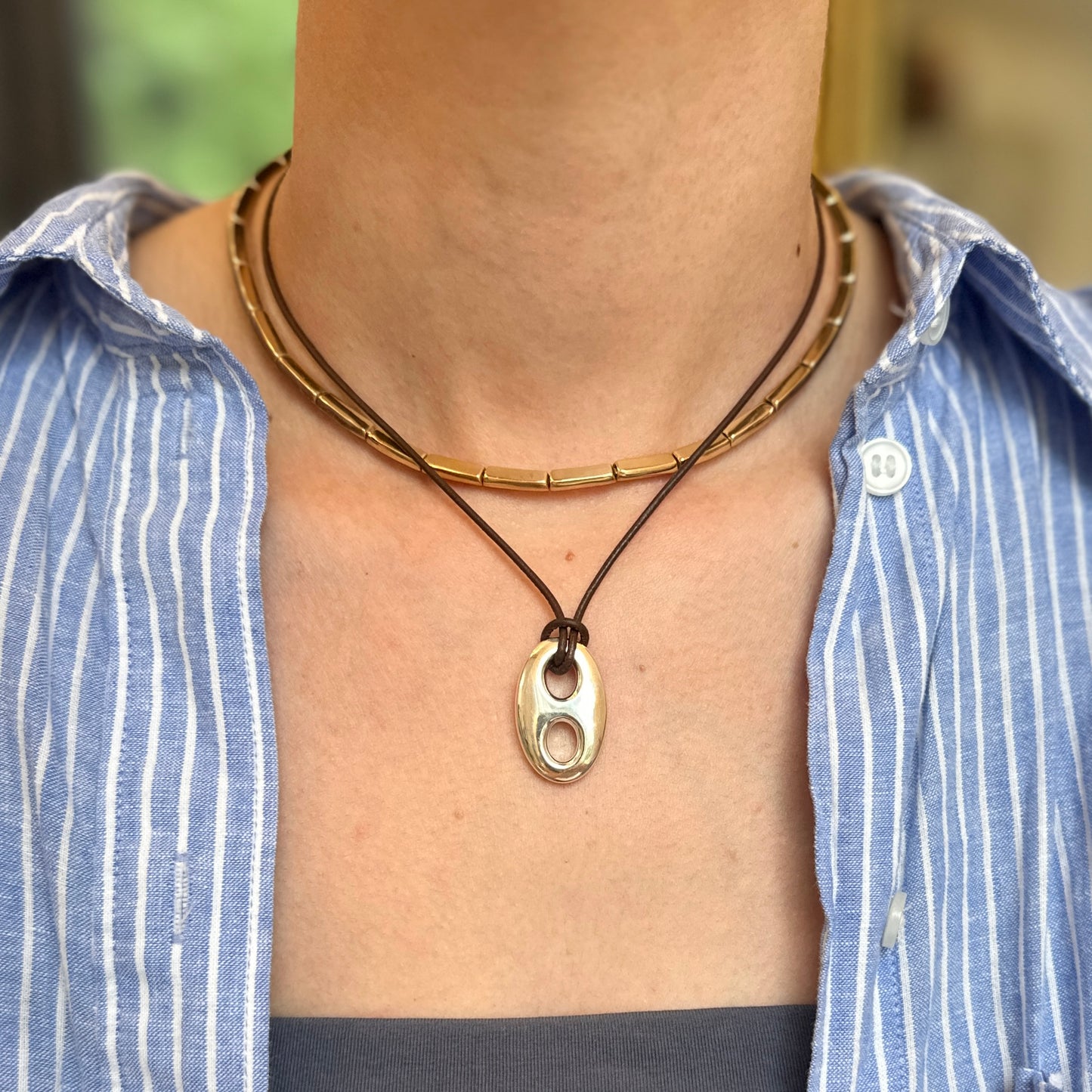 Sterling Silver Polished 25 mm Puffed Mariner Pendant Charm