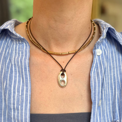 Sterling Silver Polished 25 mm Puffed Mariner Pendant Charm