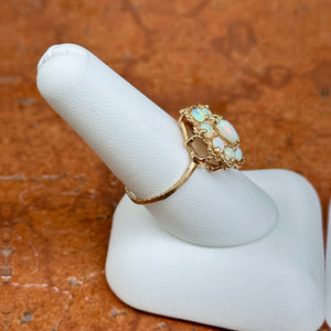 Estate 14KT Yellow Gold Marquise + Round Opal Ring