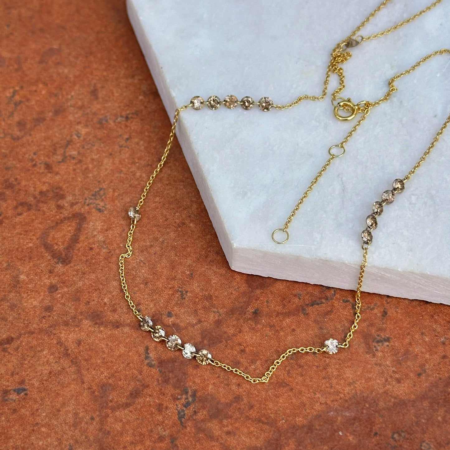 Estate 14KT Yellow Gold Brown Diamond Station Chain Necklace