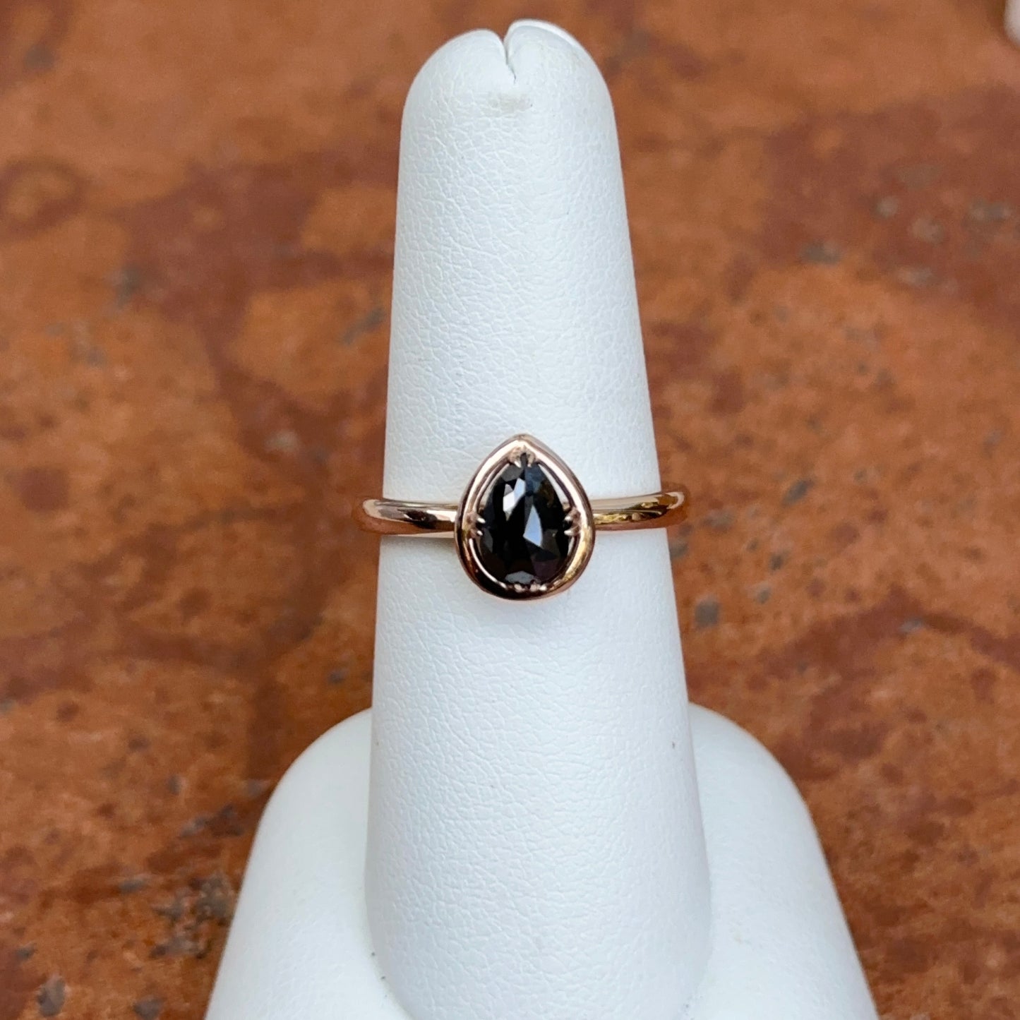 14KT Rose Gold Paul Klecka Bezel Pear Black Diamond Ring