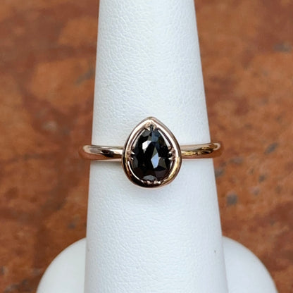 14KT Rose Gold Paul Klecka Bezel Pear Black Diamond Ring