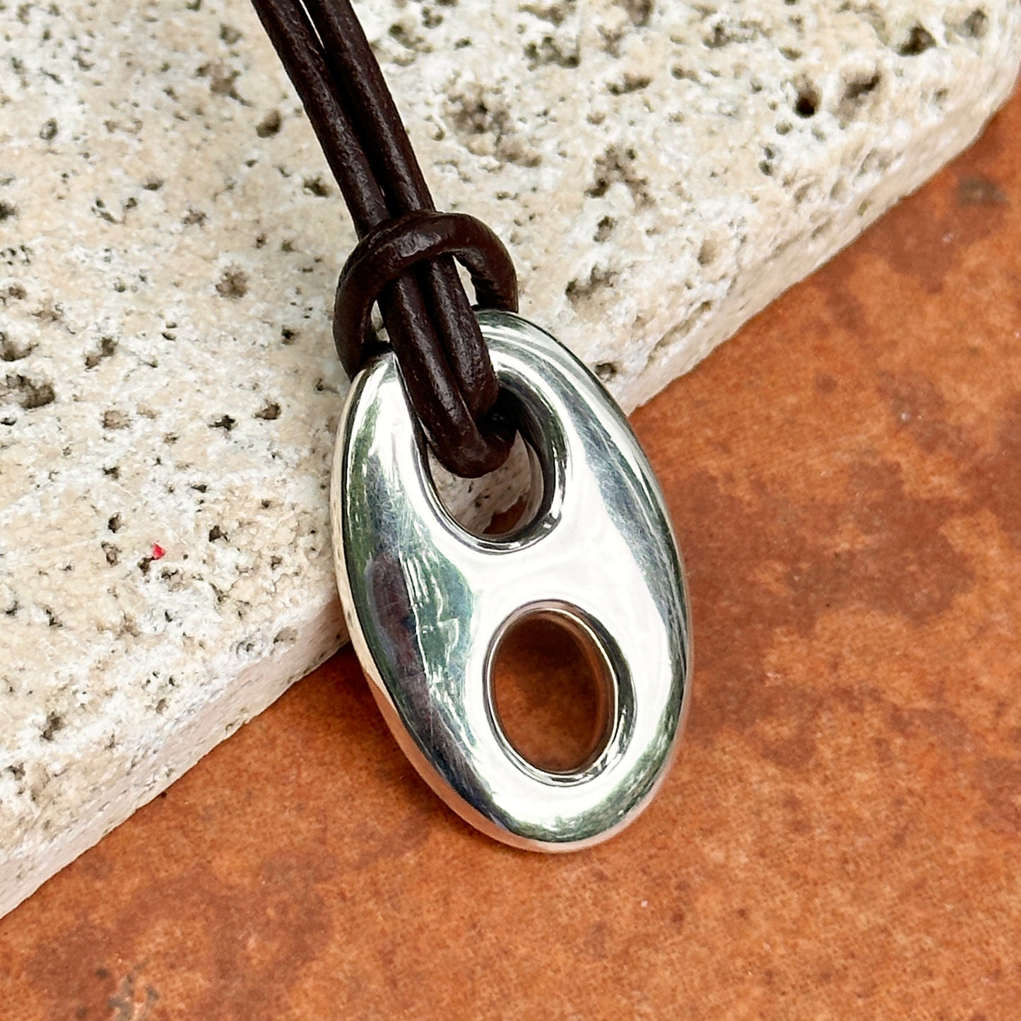 Sterling Silver Polished 25 mm Puffed Mariner Pendant Charm