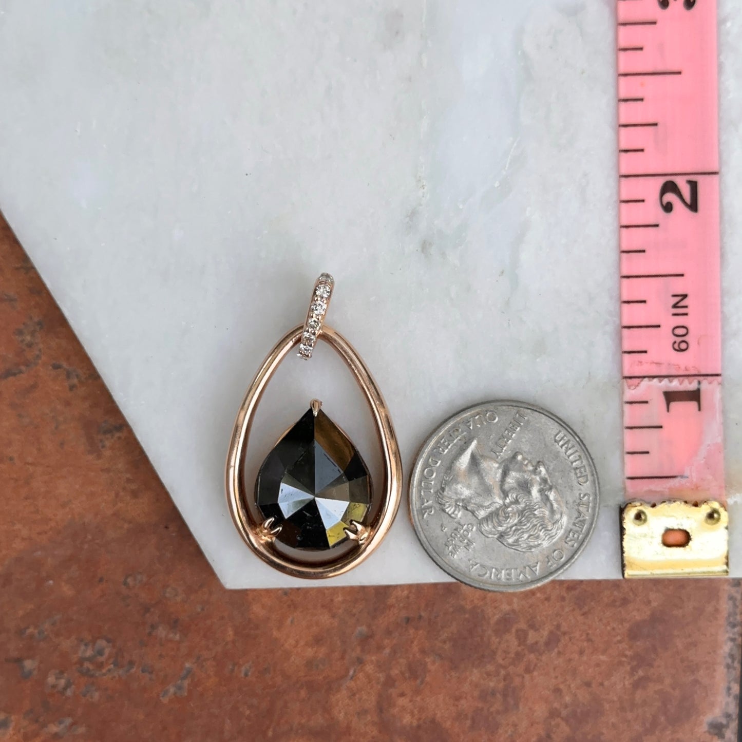 14KT Rose Gold Designer Paul Klecka Black Diamond + White Diamond Pendant Slide