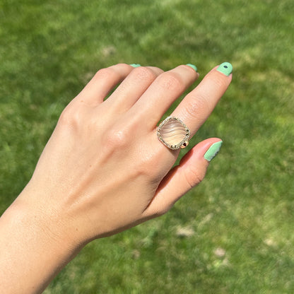 Estate 14KT Yellow Gold Faceted Frosted Green Amethyst + Diamond Ring