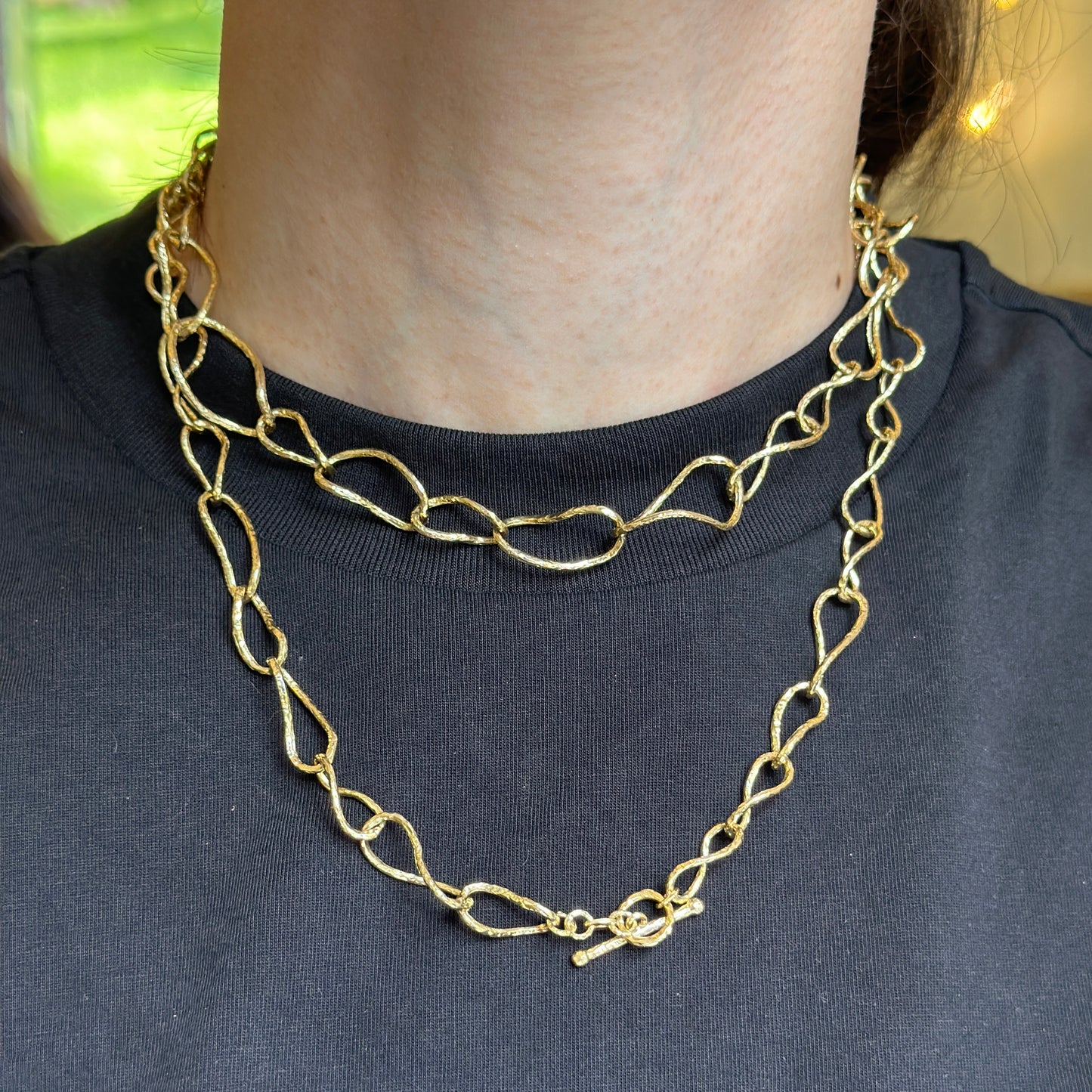 Estate 14KT Yellow Gold Oval Twisted Links Toggle Necklace 34"