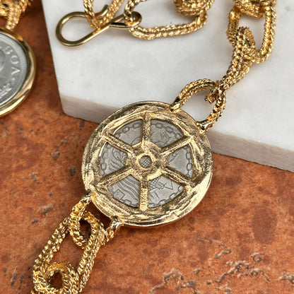 Estate Yellow Gold-Plated and Silver Tone Panama Balboa Coin Bezel Necklace 30”