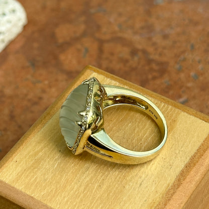 Estate 14KT Yellow Gold Faceted Frosted Green Amethyst + Diamond Ring