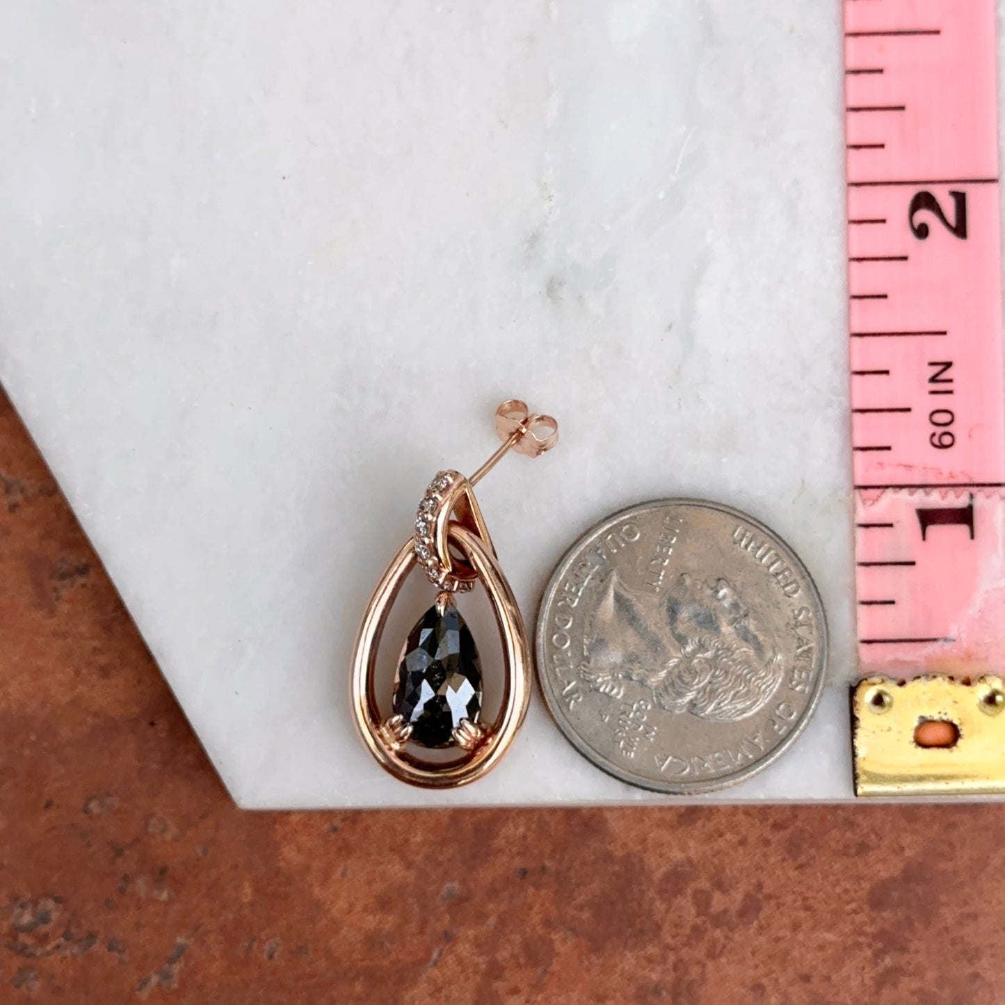 14KT Rose Gold Designer Paul Klecka Rose Cut Black Diamond + White Diamond Earrings