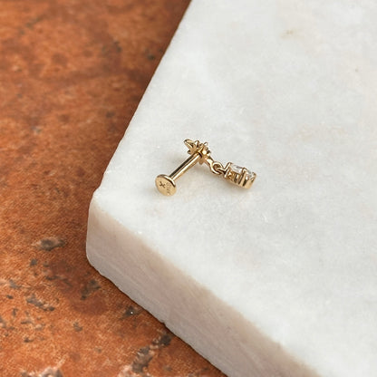 14K Yellow Gold Starburst Round Diamond + Pear Diamond Dangle Nose Stud