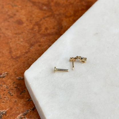 14K Yellow Gold Starburst Round Diamond + Pear Diamond Dangle Nose Stud