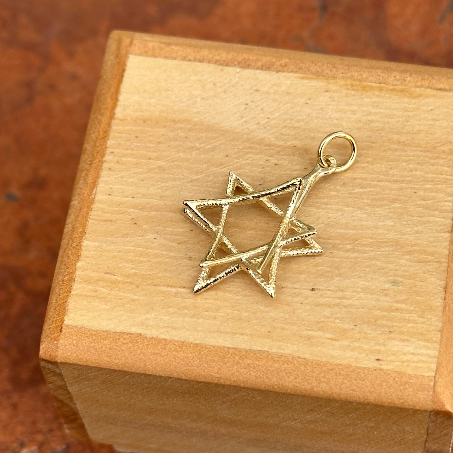 14KT Yellow Gold Matte 3D Star of David Pendant