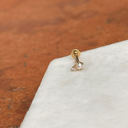 14K Yellow Gold Round Diamond + Pearl Small Nose Stud