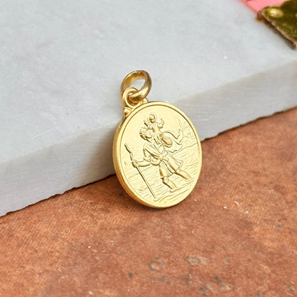 14KT Yellow Gold Matte St Christopher Round Medal Pendant 14mm