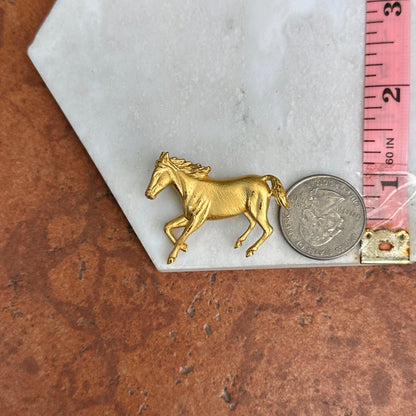 Estate 18KT Yellow Gold Matte 3D Horse Pin Brooch