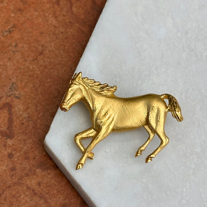 Estate 18KT Yellow Gold Matte 3D Horse Pin Brooch