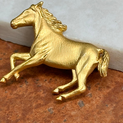 Estate 18KT Yellow Gold Matte 3D Horse Pin Brooch