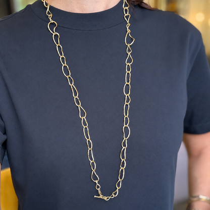 Estate 14KT Yellow Gold Oval Twisted Links Toggle Necklace 34"