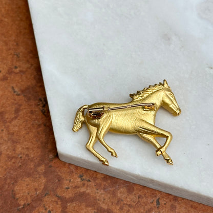 Estate 18KT Yellow Gold Matte 3D Horse Pin Brooch