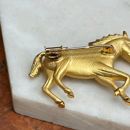 Estate 18KT Yellow Gold Matte 3D Horse Pin Brooch