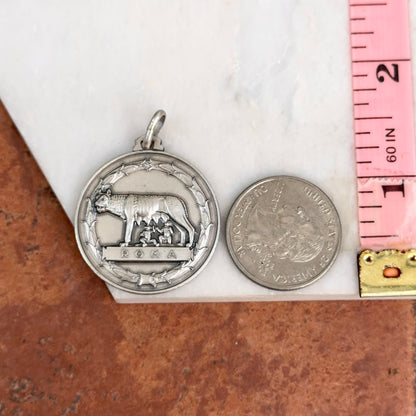 Sterling Silver Antiqued Lupa Capitolina Medal Pendant 30mm