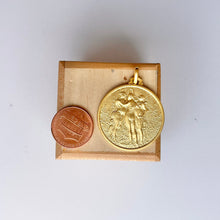 Load image into Gallery viewer, 18KT Yellow Gold The Three Graces Matte Gold Medal Pendant 30mm