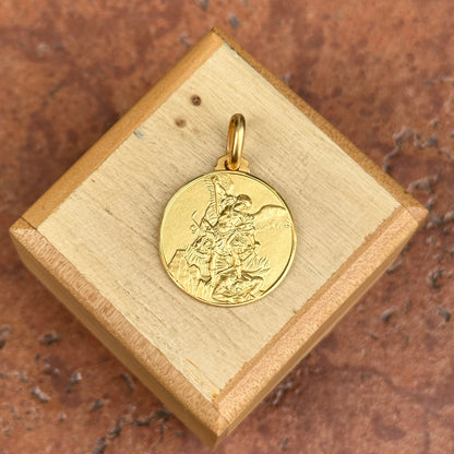 14KT Yellow Gold Matte St Michael Round Medal Pendant 21mm