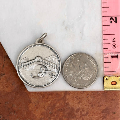 Sterling Silver Antiqued Rialto Venice Italy Medal Pendant 30mm