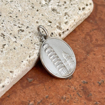 Sterling Silver Antiqued Leaning Tower of Pisa Medal Pendant 25mm