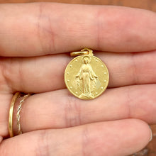 Load image into Gallery viewer, 14KT Yellow Gold Matte Miraculous Mary Medal Round Medal Pendant 16mm