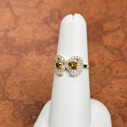 14K Yellow Gold Round Yellow + White Diamond Ring Size 6