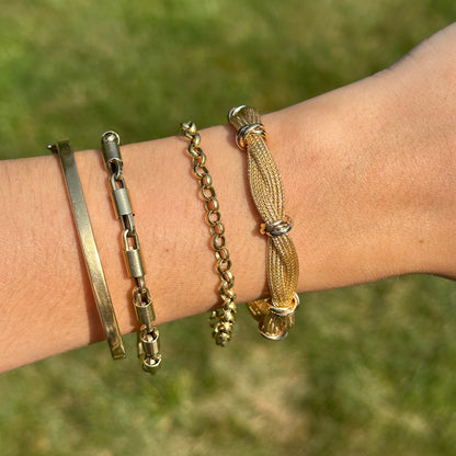Estate 18KT Yellow Gold Mesh Twist Bracelet + Tri-Gold Rings