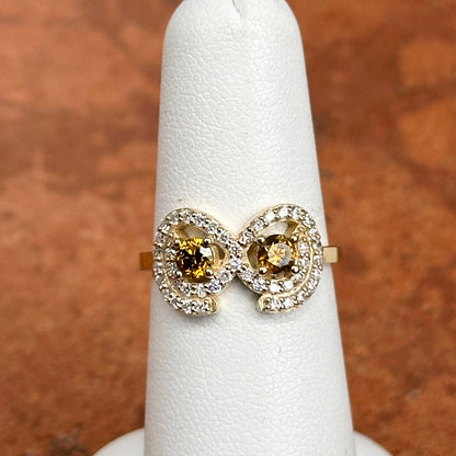 14K Yellow Gold Round Yellow + White Diamond Ring Size 6